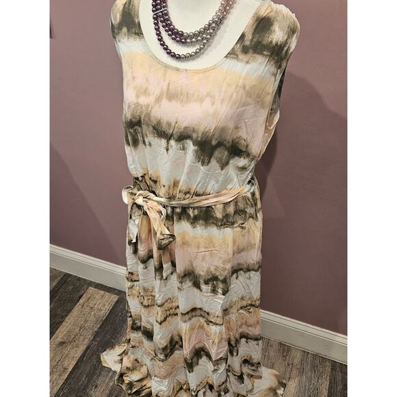Ava & viv rayon maxi dress 0x xl plus tiedye boho tie waist coastal beach - Picture 2 of 7